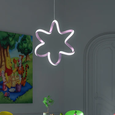 Elektroyou Yıldız Pembe Tekli Sarkıt LED Beyaz Işık Ultra Ledli Salon Mutfak Oda Hol Ledli