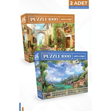 Neverland 2 Adet 1000 Parça Puzzle - Eski Sokak ve Sahil