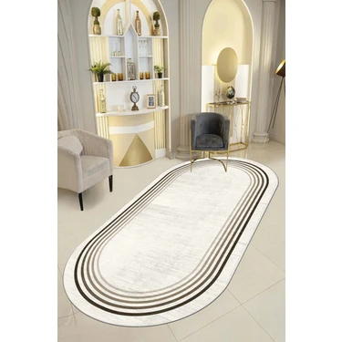 Thalia Home Ince Çerçeveli Kaymaz Tabanlı Yıkanabilir Baskılı Halı