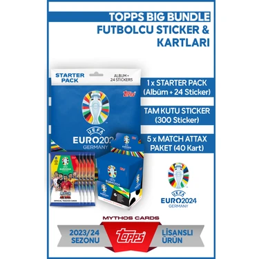 Topps Big Bundle Futbolcu Sticker Ve Kartları-starter Pack-300 Sticker-40 Euro2024 Futbolcu