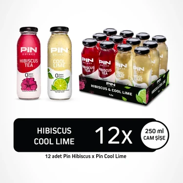 Pin Hibiskus & Pin Cool Lime - Şekersiz & Kalorisiz - 250 ml x 12 Adet Ice