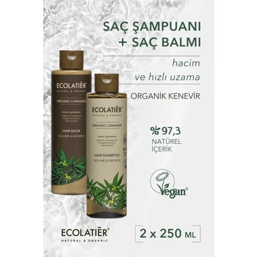 ECOLATIER Saç Şampuanı Ve Saç Bakım Kremi Ikili Set Hacim Veren Hızlı Uzama Büyüme Organik Kenevir