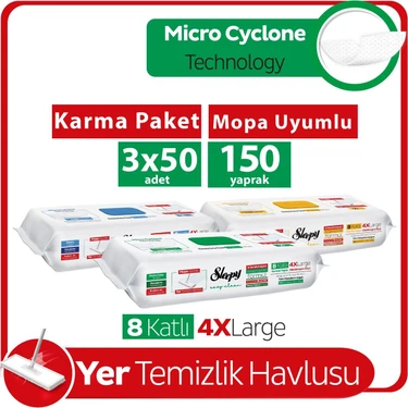 Sleepy Easy Clean Mopa Uyumlu Yer Temizlik Havlusu&Mendili Karma Paket 3x50 (150