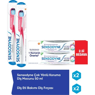 Sensodyne Çok Yönlü Koruma Diş Macunu 50 ml x 2 + Diş Eti Bakımı Diş Fırçası x 2