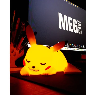 Meg Art 3D Uyuyan Pikachu Figürü Dekoratif Lamba Masaüstü Aydınlatma Taşınabilir