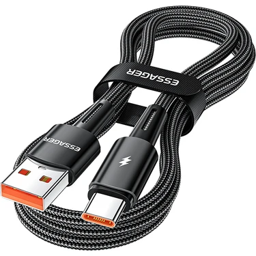 4U Sky 2m Süper Uzun Usb'den Type-C'ye 120W Hızlı Şarj Kablosu 480MBPS Veri Iletim Kablosu - Siyah