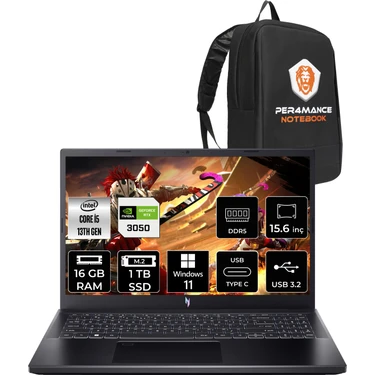 Acer Nitro V 15 Intel Core I5 13420H 16GB 1tb SSD RTX3050/6GB 144Hz 15.6" Fhd W11P Taşınabilir