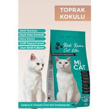 Mi Cat 20 Litre Toprak Kokulu Kedi Kumu Koku Hapseden Aktif Karbonlu Süper Topaklanan ve