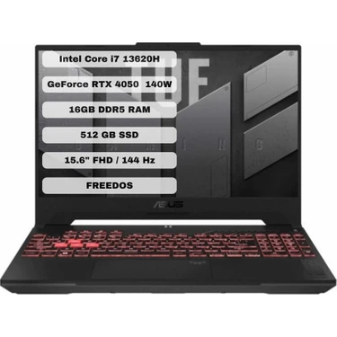 Asus TUF Gaming F15 FX507VU-LP141 Intel Core i7 13620H 16GB 512GB SSD RTX4050-140 WATT  Freedos