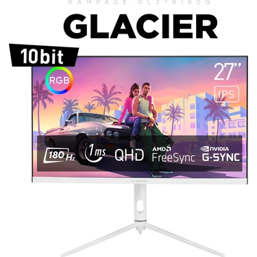 Rampage Glacier GL27R180Q 27" QHD 2k 180Hz 1ms IPS G-Sync/Freesync Rgb Pivot