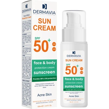 Dermavia  Dermavia Spf+50 Yüz ve Vücut Güneş Kremi Akneye Meyilli Ciltler 100