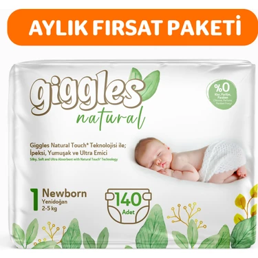 Giggles Natural 1 Numara Yenidoğan Pamuklu Bebek Bezi 140