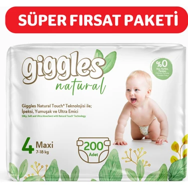 Giggles Natural 4 Numara Maxi Pamuklu Bebek Bezi 200