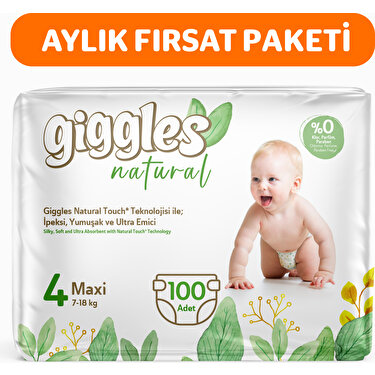 Giggles Natural 4 Numara Maxi Pamuklu Bebek Bezi 100