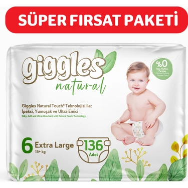 Giggles Natural 6 Numara Junior Plus Pamuklu Bebek Bezi 136