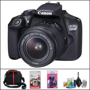 Canon Eos 1300 D + 18-55 mm Lens Dslr Fotoğraf Makinesi (Çanta + 32 GB Sd Kart + Temizlik Kiti