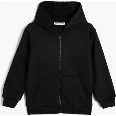 Sweatshirt Fermuarlı Kapşonlu Basic Kanguru