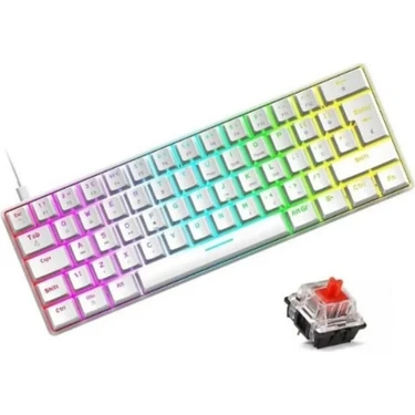 Ata Soft Atasoft T60 Beyaz Kırmızı Switch Klavye Kablolu Gaming Oyuncu Klavyesi T60 Mini Q