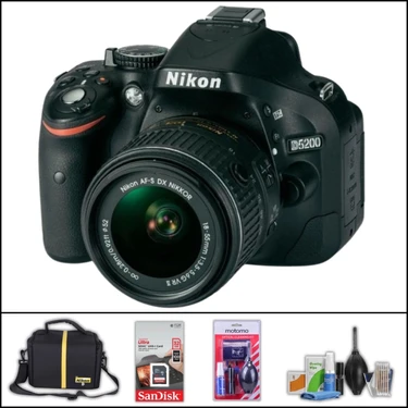 Nikon D5200 + 18-55 mm Vr Lens Dslr Fotoğraf Makinesi (Çanta + 32 GB Sd Kart + Temizlik Kiti