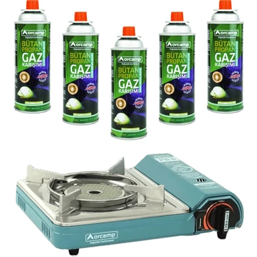 Orcamp Pro Portatif Seramik Kamp Ocak ve 5 Adet 227 gr Gaz Kartuş