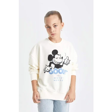 DeFacto Kız Çocuk Disney Mickey & Minnie Oversize Geniş Kalıp Bisiklet Yaka Sweatshirt