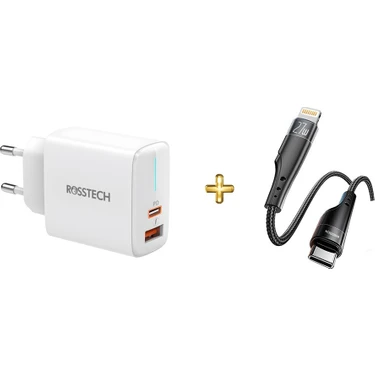 Rosstech 20W Pd Yeni Nesil Şarj Adaptörü + 27W Usb-C To Lightning Hızlı Şarj Kablosu