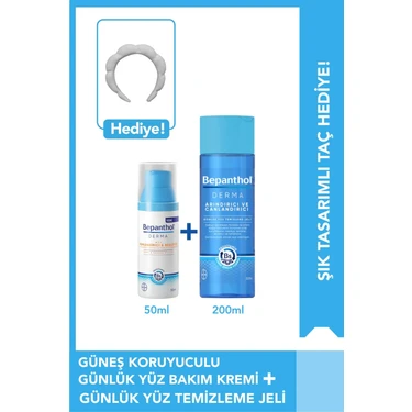 Bepanthol Derma Spf Yüz Bakım Kremi  50ML +Yüz Temizleme Jeli 200ML & Taç