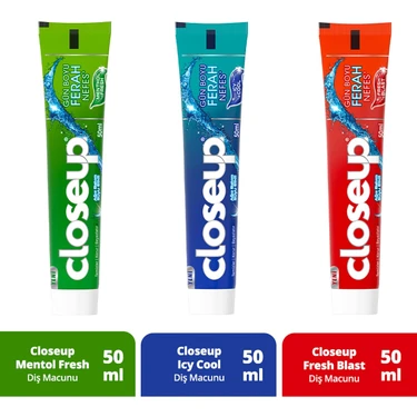 Close Up Diş Macunu Fresh Blast 50 Ml +  Diş Macunu Icy Cool 50 Ml +  Diş Macunu Menthol Fresh 50