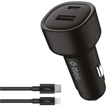 Ttec Smartcharger Duo Pd 48W Araç Hızlı Şarj Aleti Usb-C+Usb-A - Usb-C-Lightning 