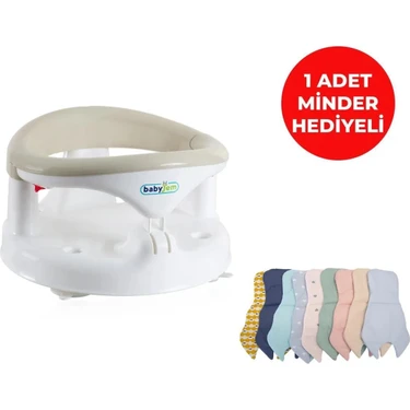 Babyjem Bebek Banyo Oturağı – Güvenlik Sistemli, Kolay Açılır Kapanır Kollu, Taş Renk Plastik,