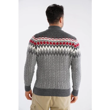 Trist Star Erkek Gri Dik Yaka Fermuarlı Saç Örgülü