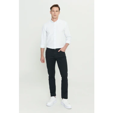 Altınyıldız Classics Erkek Siyah Diz İzi Yapmayan Slim Fit Dar Kesim 5 Cep Pamuklu Kanvas Esnek