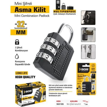Sgs Bavul Valiz Çanta Dolap Kasa Mini Şifreli Asma Kilit 32MM - 3