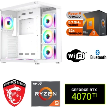 MSI 12 GB RTX4070Tİ – Gaming Pc Ddr5 – Ryzen 9 7950X3D-32 GB Ddr5 6000 Mhz – 1 Tb M.2 SSD – Sıvı