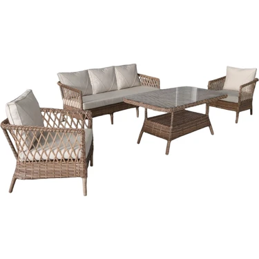 Monalin Home Garden I Loft 5 Kişilik Oturma Takımı (Kahverengi) I Rattan El Örgüsü Bahçe