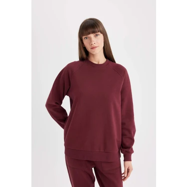 DeFacto Oversize Geniş Kalıp Bisiklet Yaka Kalın Basic Düz Casual Sweatshirt