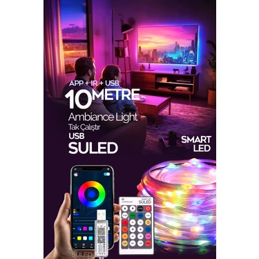 Suled   Tv Arkası 10 Metre Bluetooth Telefon Kontrollü Smart Şerit LED Sese Duyarlı Kumandalı LED