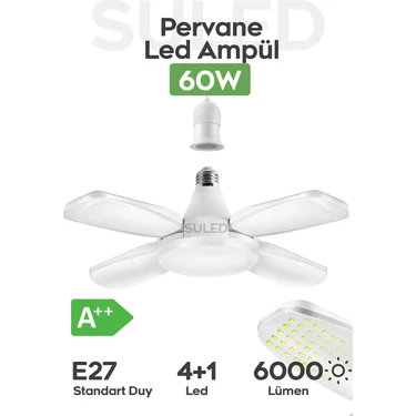 Suled Pervane LED Ampül 60W 6000 Lümen Süper Güçlü E27 Lamba A++ Beyaz Işık