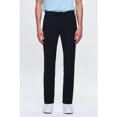 D'S Damat Slim Fit Lacivert Beli Lastikli Bağcıklı Fermuarlı Likralı Rahat Jogger Pantolon