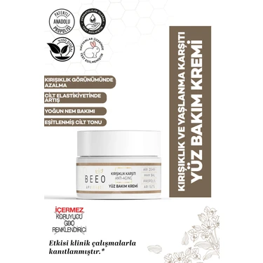 BEE'O  Apibeauty Arı Zehirli Propolisli Arı Sütlü Anti-Aging Yüz Bakım Kremi 50
