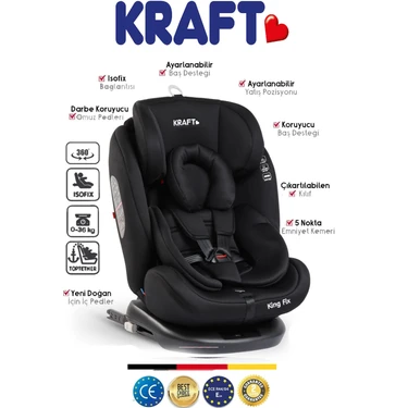 Kraft King 0-36 kg Top-Tether Isofixli 350 Derece Dönebilen Oto