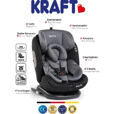 Kraft King 0-36 kg Top-Tether Isofixli 350 Derece Dönebilen Oto