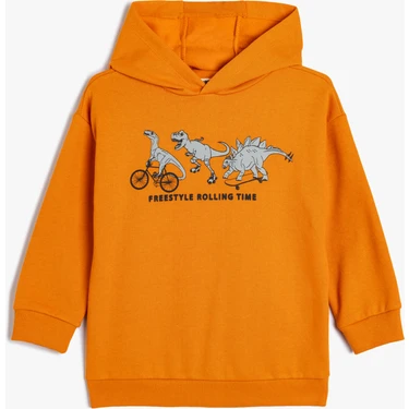 Koton Kapşonlu Sweatshirt Uzun Kollu Dinozor