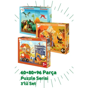 Bonkido 3 'lü Puzzle Set - 60, 80 ve 96 Parça Puzzle 4+Yaş Fiyatı
