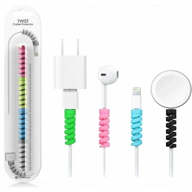 Mabs Tech Şarj ve Kulaklık Kablo Koruyucu Set 4'lü - Spiral Silikon Esnek Yay Aparat, Renkli
