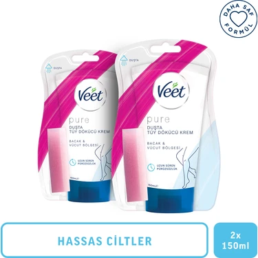 Veet Pure 150ML Duşta Tüy Dökücü Krem Hassas Ciltler Uzun Süreli Pürüzsüzlük İçin