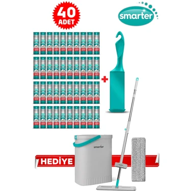 SMARTER Tüy Toplayıcı 40 Adet Yedek Rulo Aparat ve Aqua Star Yedekli Mop