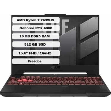 Asus Tuf Gaming A15 FA507NVR-LP005 8gb RTX4060 140W Ryzen 7 7435HS 16GB Ram 512GB SSD 15.6 Inç Fhd