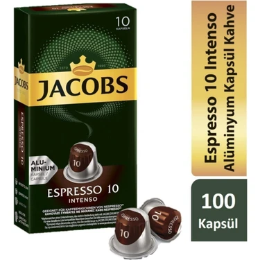 Jacobs Espresso 10 Intenso Nespresso Uyumlu Alüminyum Kapsül Kahve 10 Adet X 10