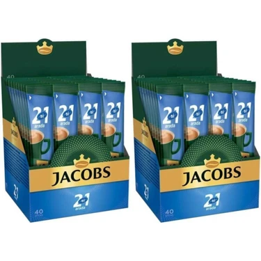 Jacobs 2'si 1 Arada Karışım Kahve 80 Adet (40'lı Kutu x 2